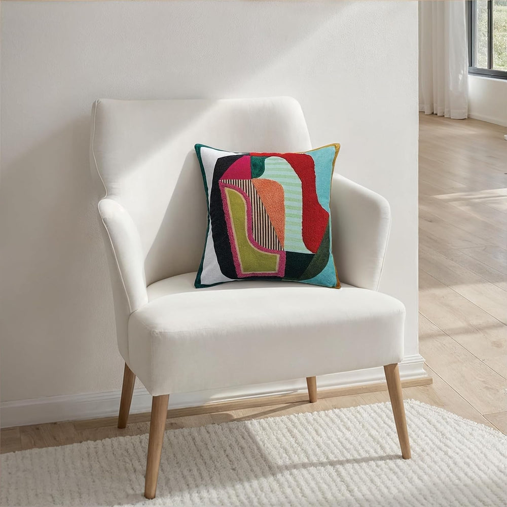 Bloomingville Square Cotton Velvet Printed Pillow with Abstract Design, Tufti...
