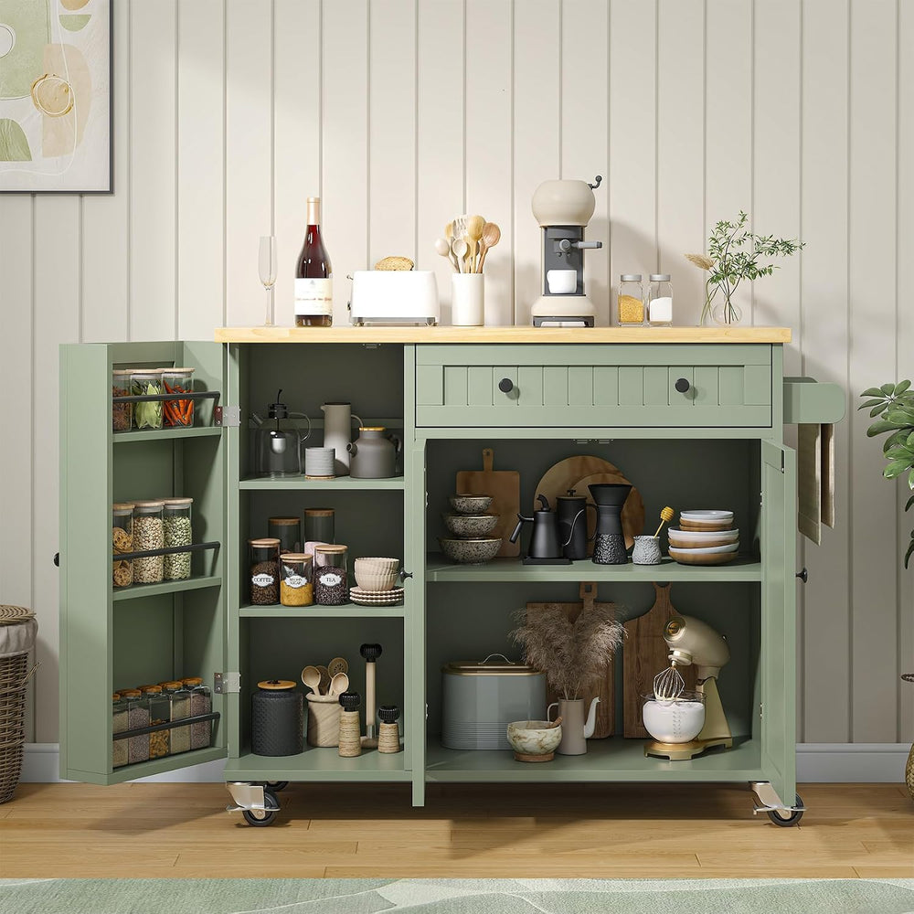 Bigbiglife Kitchen Island with Drop Leaf, Island Table on Wheels with Storage...