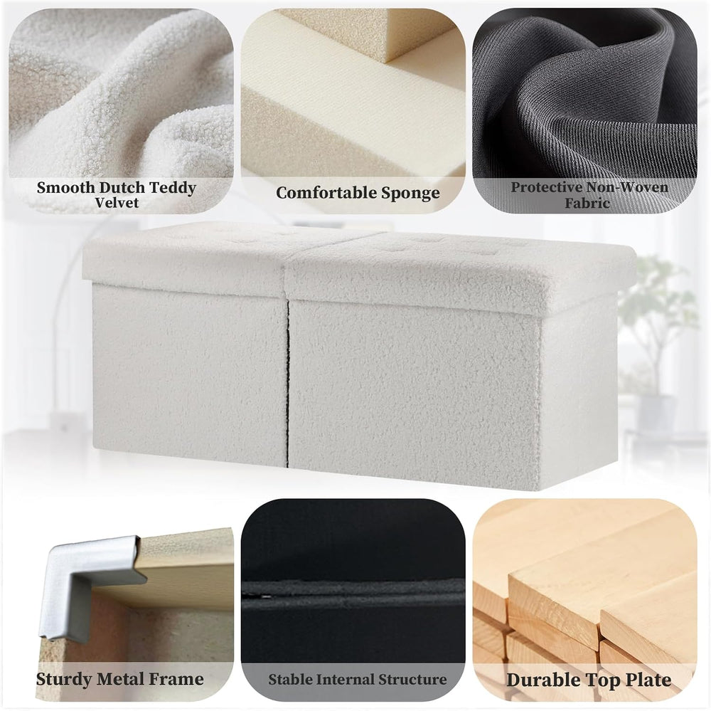 Bsketa Storage Ottoman Bench, 34" Folding Velvet Foot Rest Stool, White ...