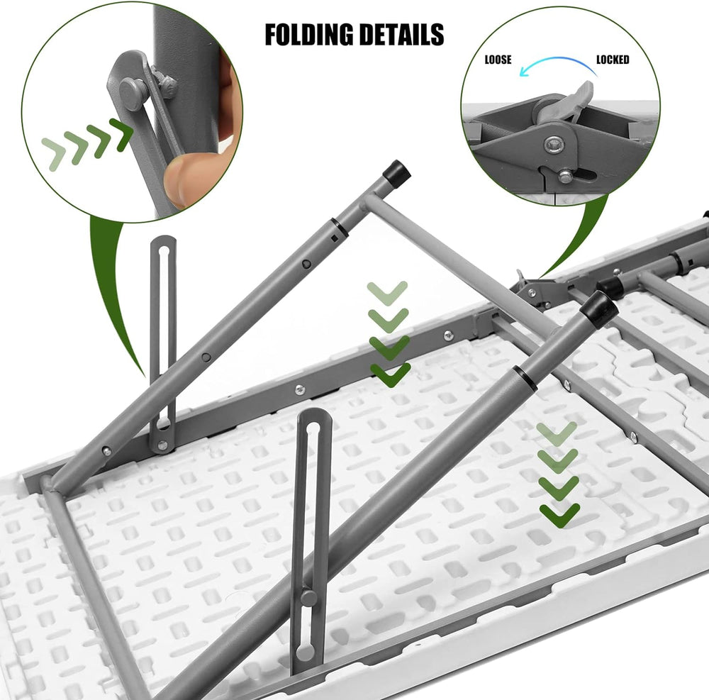 Folding Table 4 Foot,Portable Heavy Duty Plastic Utility Table,White | Adjust...