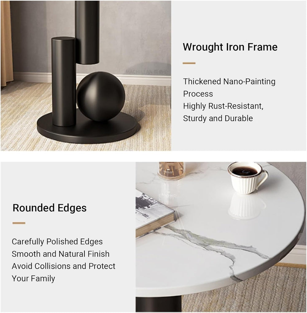 Small Round Marble Sofa Side Table, Creative Mini Leisure Accent End Table, S...
