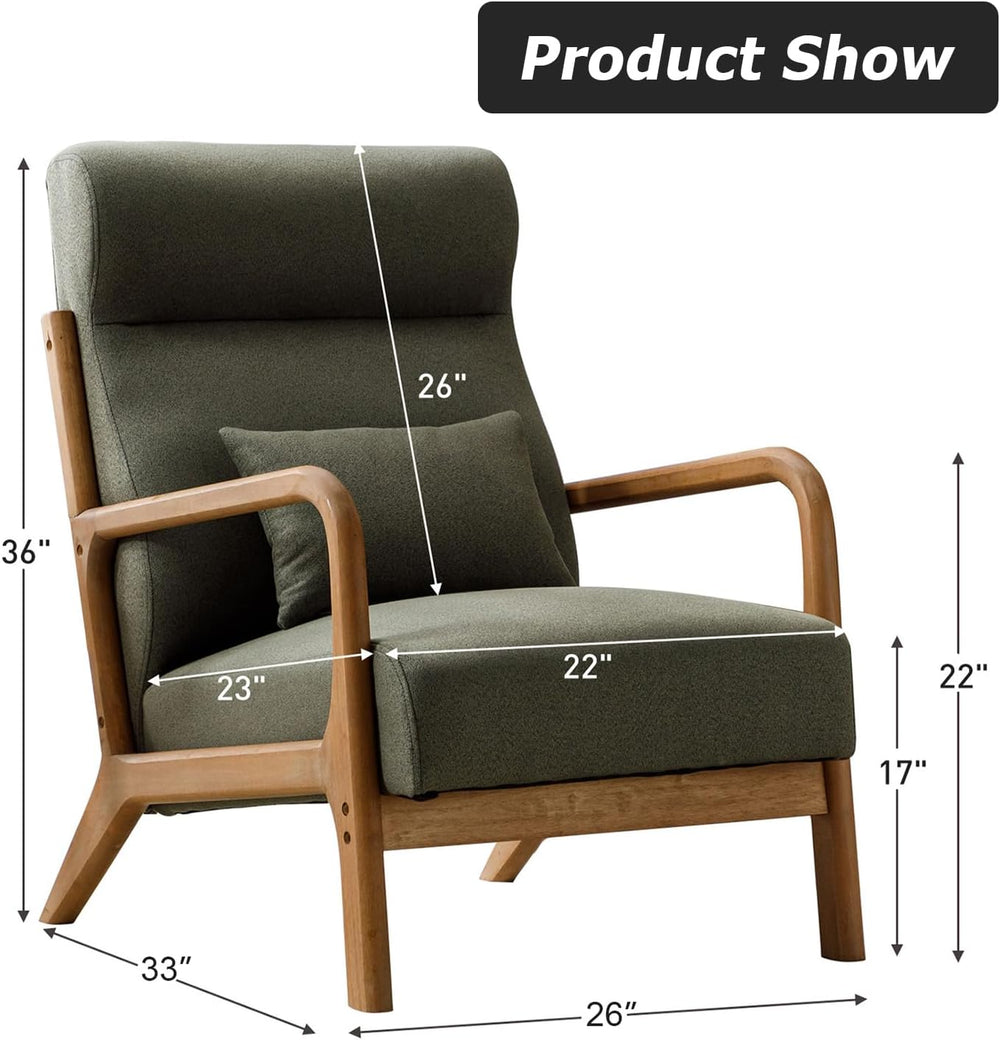 INZOY Mid Century Modern Accent Chair with High Back, Upholstered Living Room...
