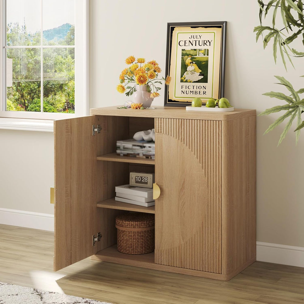 31.5" Fluted Sideboard Cabinet with Shelves & Soft-Close Doors(1,Lig...