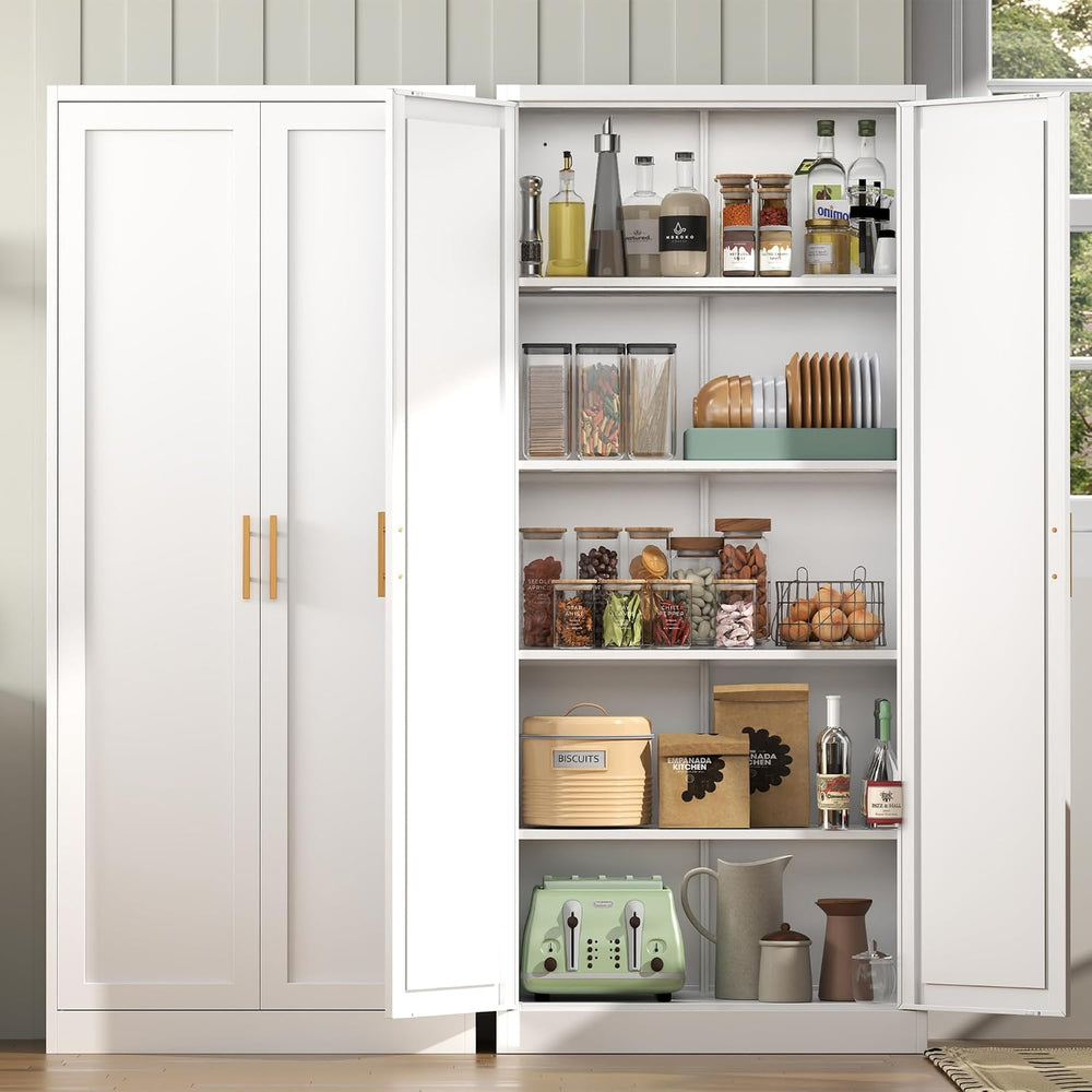BESFUR 71" Tall White Kitchen Pantry Cabinet, Metal Food Storage Cabinet...