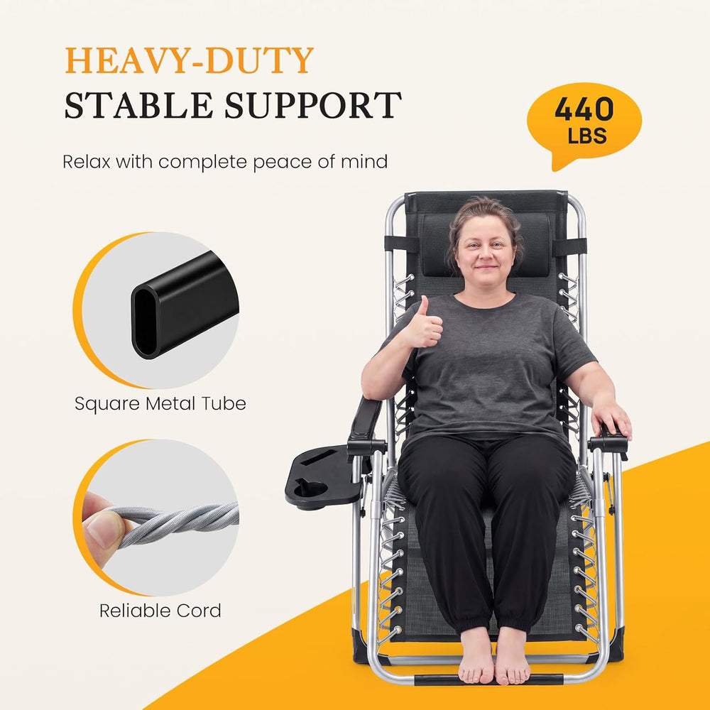 NEWBULIG Zero Gravity Chair, Folding Patio Recliner with Cup Holder Trays