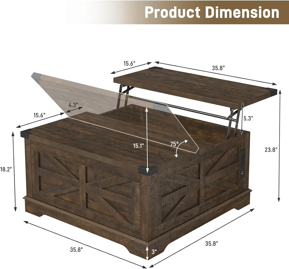 Hlivelood 36" Farmhouse Movable Lift Top Coffee Table with Storage and P...