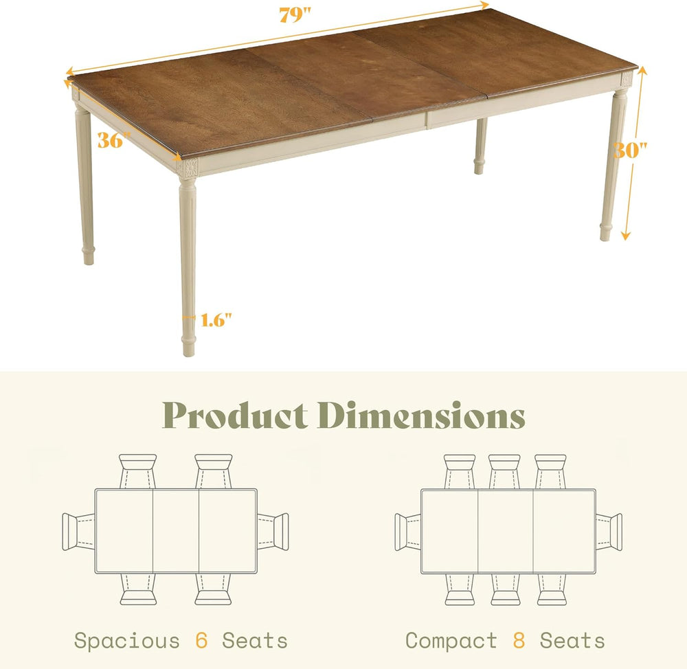 AMERLIFE 79 Inch Farmhouse Dining Table for 6 to 8, Large Rectangular Solid W...