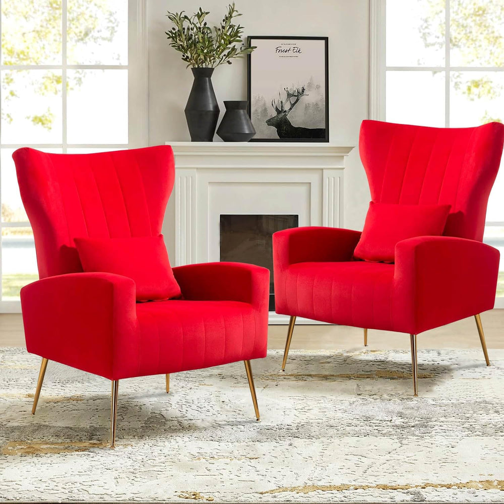 Velvet Accent Arm Chair, Mid-Century Modern Living Room Chair, Wingback Bedro...