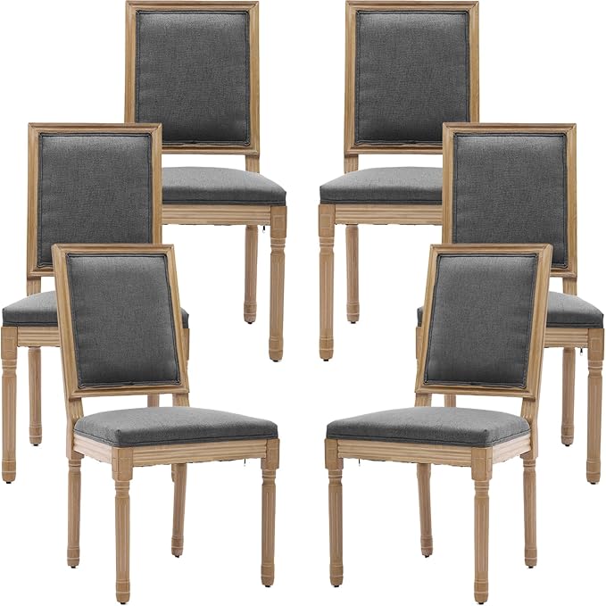 French Country Dining Chairs Set of 6, Gray Kitchen & Dining Room Chairs ...