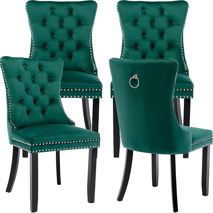 Modern Dining Chairs Set of 4, Tufted Upholstered Dining Chair with Solid Woo...