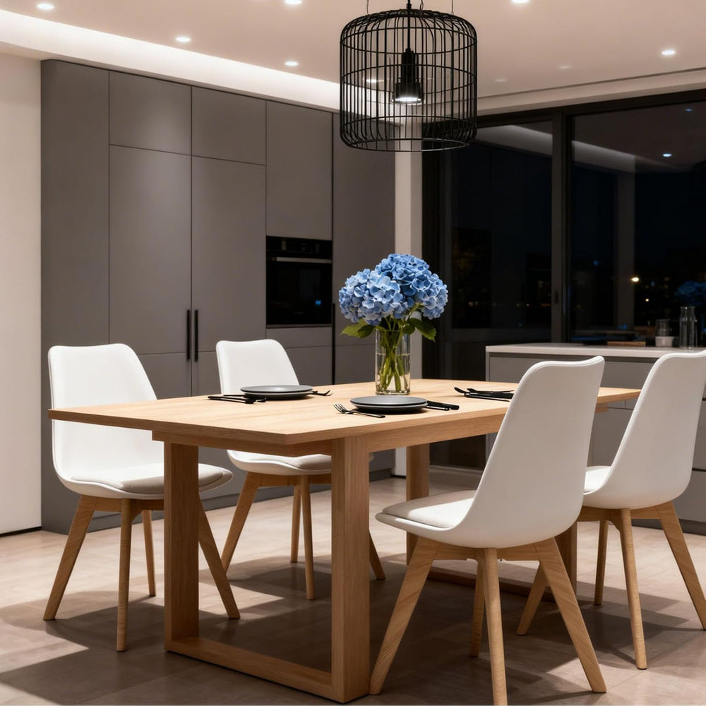 Dining Chairs Set of 4, Modern Leather Kitchen Chairs with Wood Legs | White ...