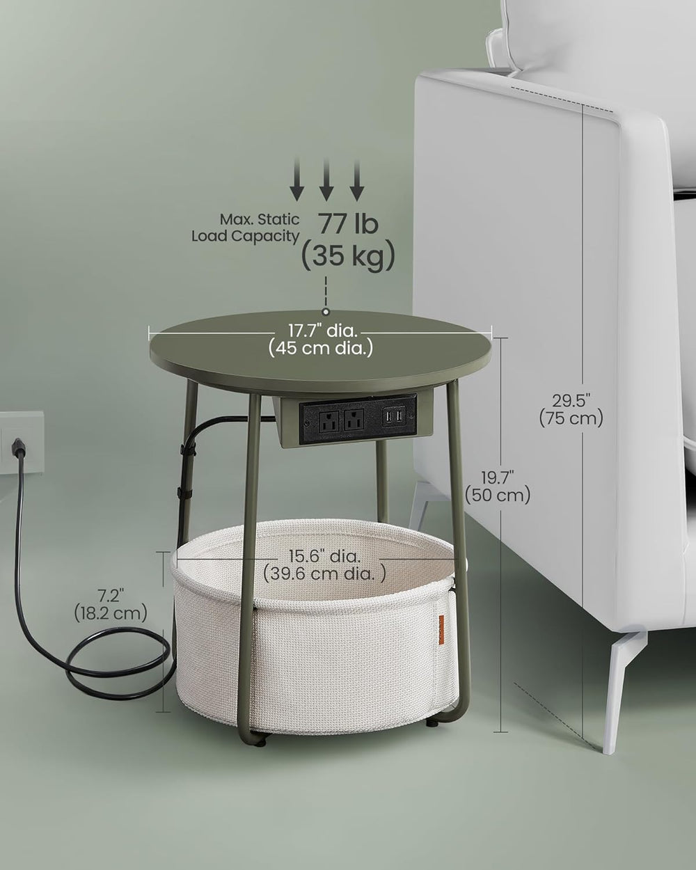 VASAGLE LILEA Collection - Side Table with Charging Station, Round End Table ...