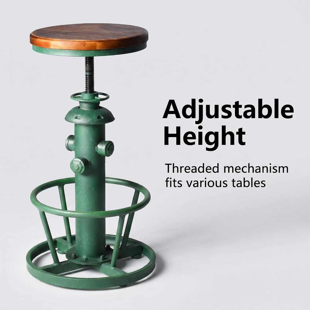 Topower Vintage adged Green Fire Hydrant Bar Stool, Solid Wood Seat, Industri...