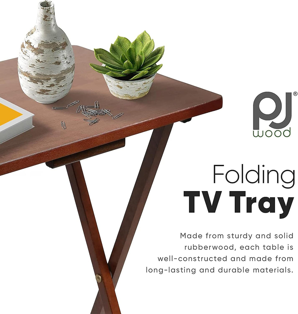 PJ Wood - 5-Piece Wooden Folding TV Tray Table Set - Honey Oak Snack Tables |...