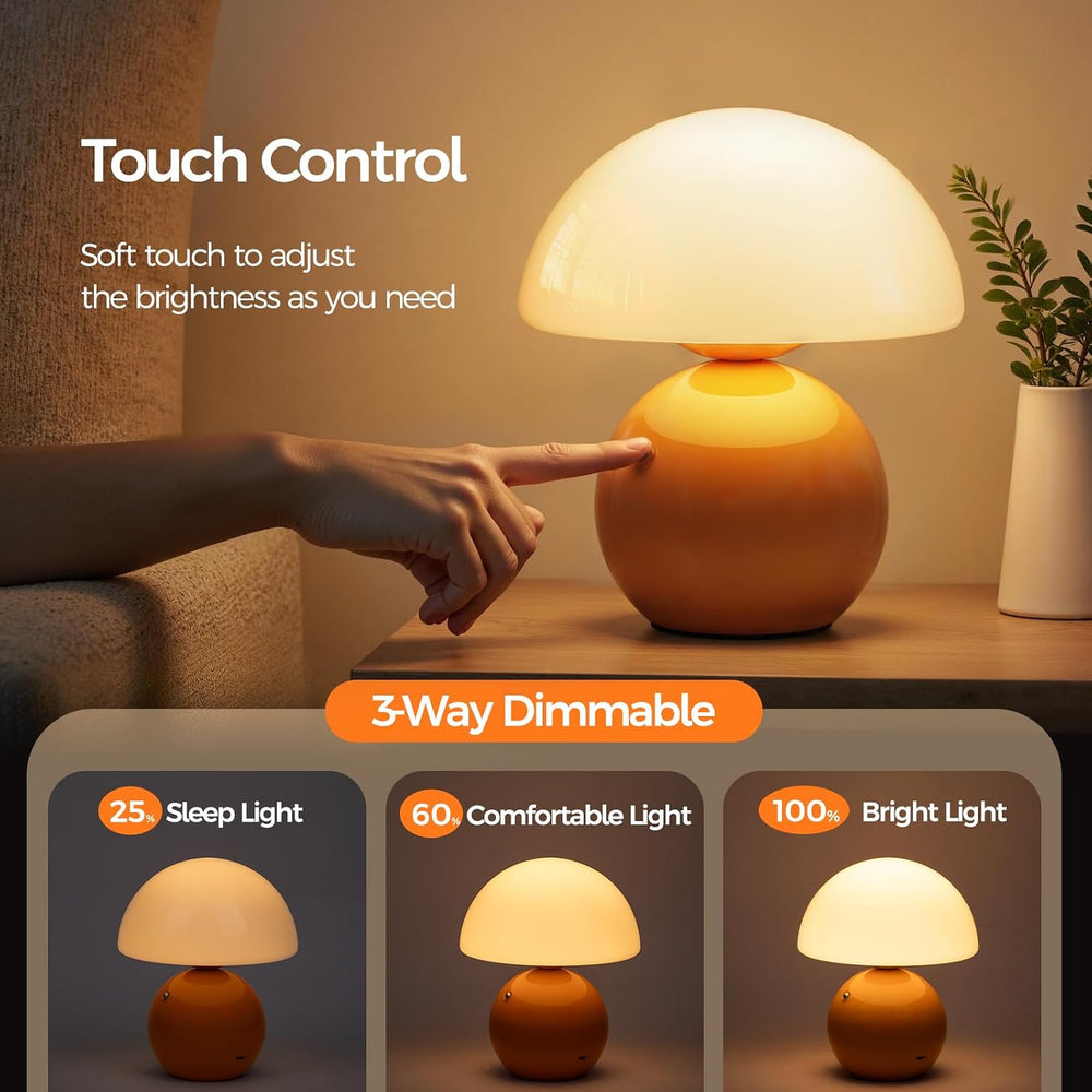 NIORSUN Mushroom Lamp Table Lamp for Bedroom, Portables Cordless Table Lamp,W...