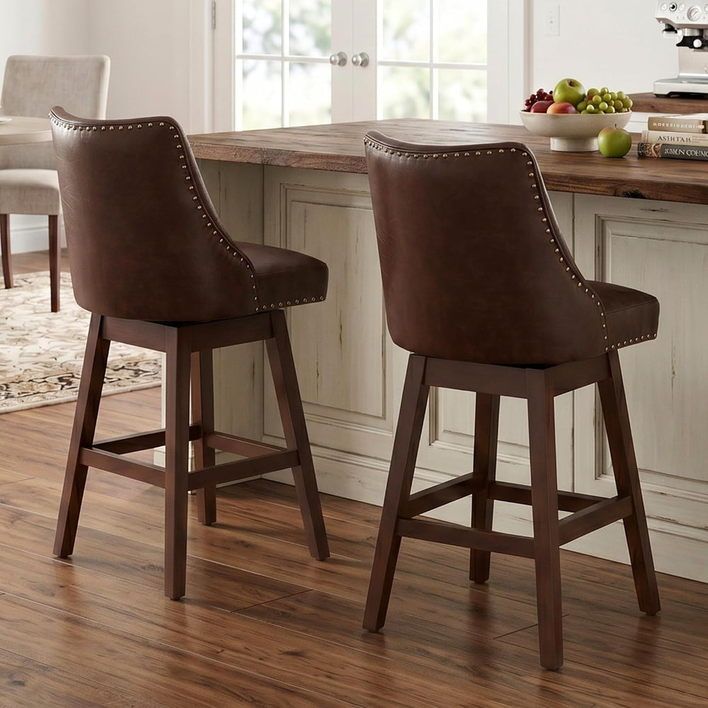 27.5 inch Counter Height Bar Stools Set of 4 Faux Leather 360°Swivel Barstool...