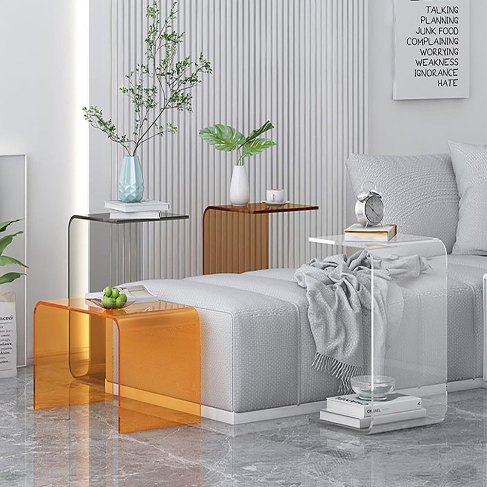 Acrylic C-Shaped End Table, Clear Side Tables for Living Room, Coffee/Drink/F...