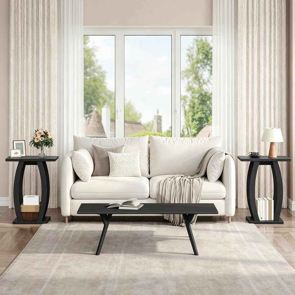 MAHANCRIS End Tables Living Room Set of 2, Side Table Beside Sofa, Black