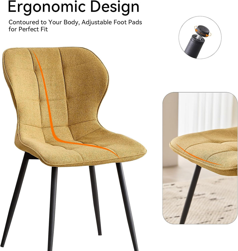Modern Upholstered Dining Chairs Set of 4, Yellow(Only Chairs) | Armless Curv...