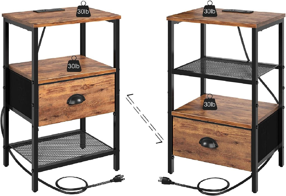 sthmec Nightstands Set of 2, Night Stands with Charging Station and Fabric Dr...