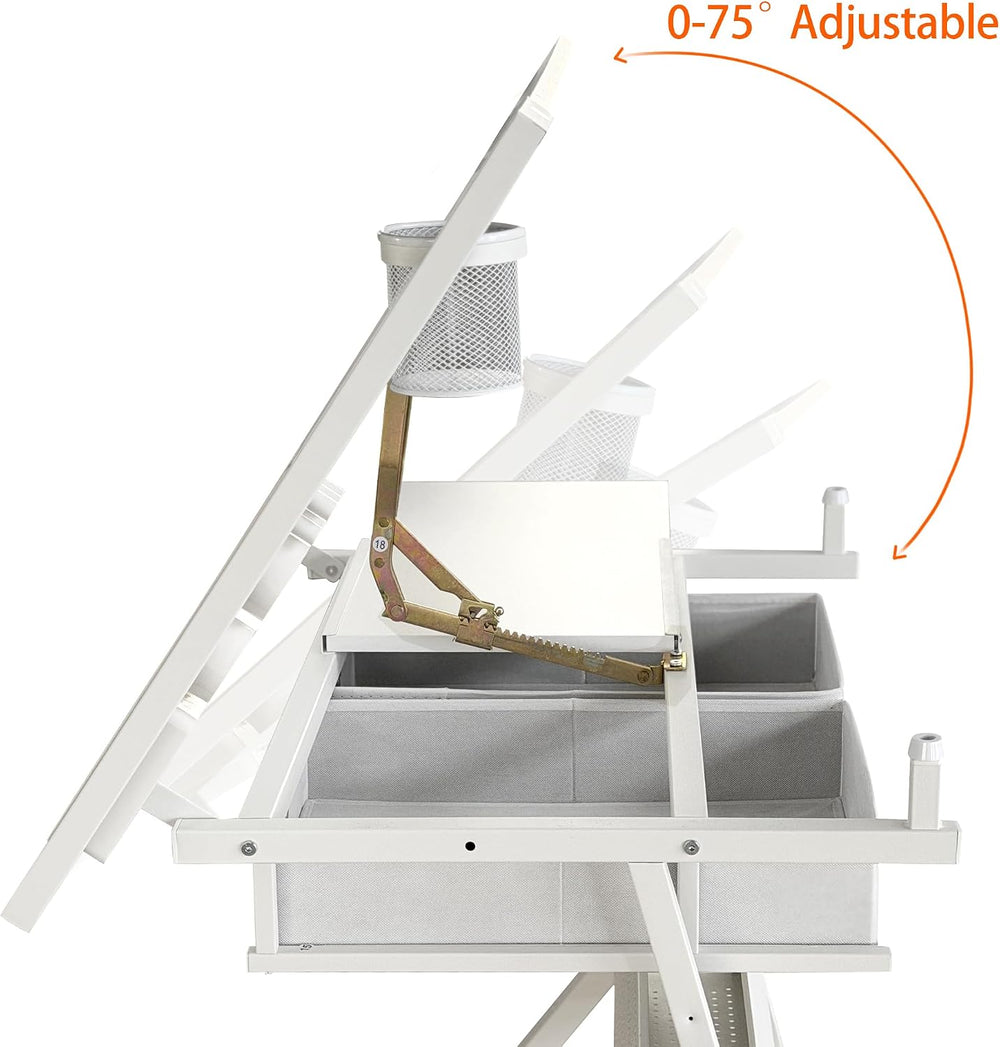 Adjustable Drafting Table Desk, 38.58” x 23.62” MDF Metal Writing Desk with 2...