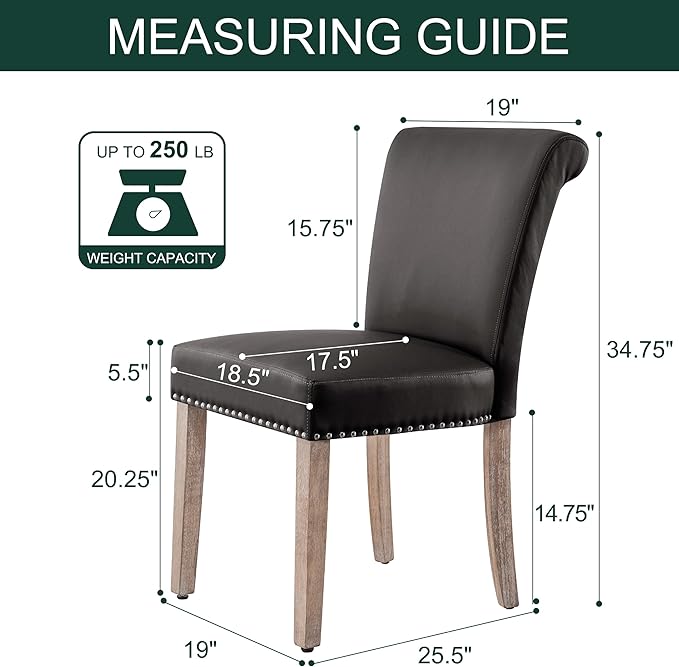 CHUN YI Dining Chairs Set of 2, Faux Leather Upholstered Dining Room Chairs w...