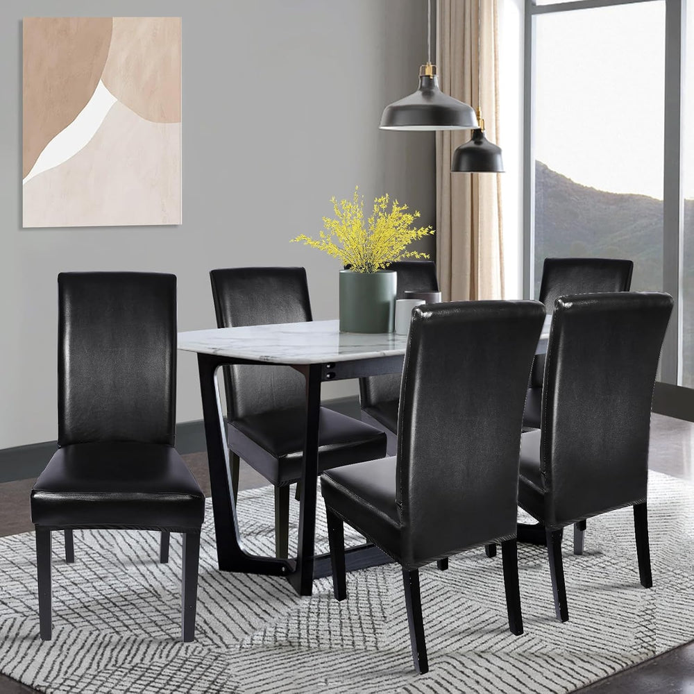 SearchI Waterproof PU Leather Dining Chair Covers Stretch, Set of 6, Black