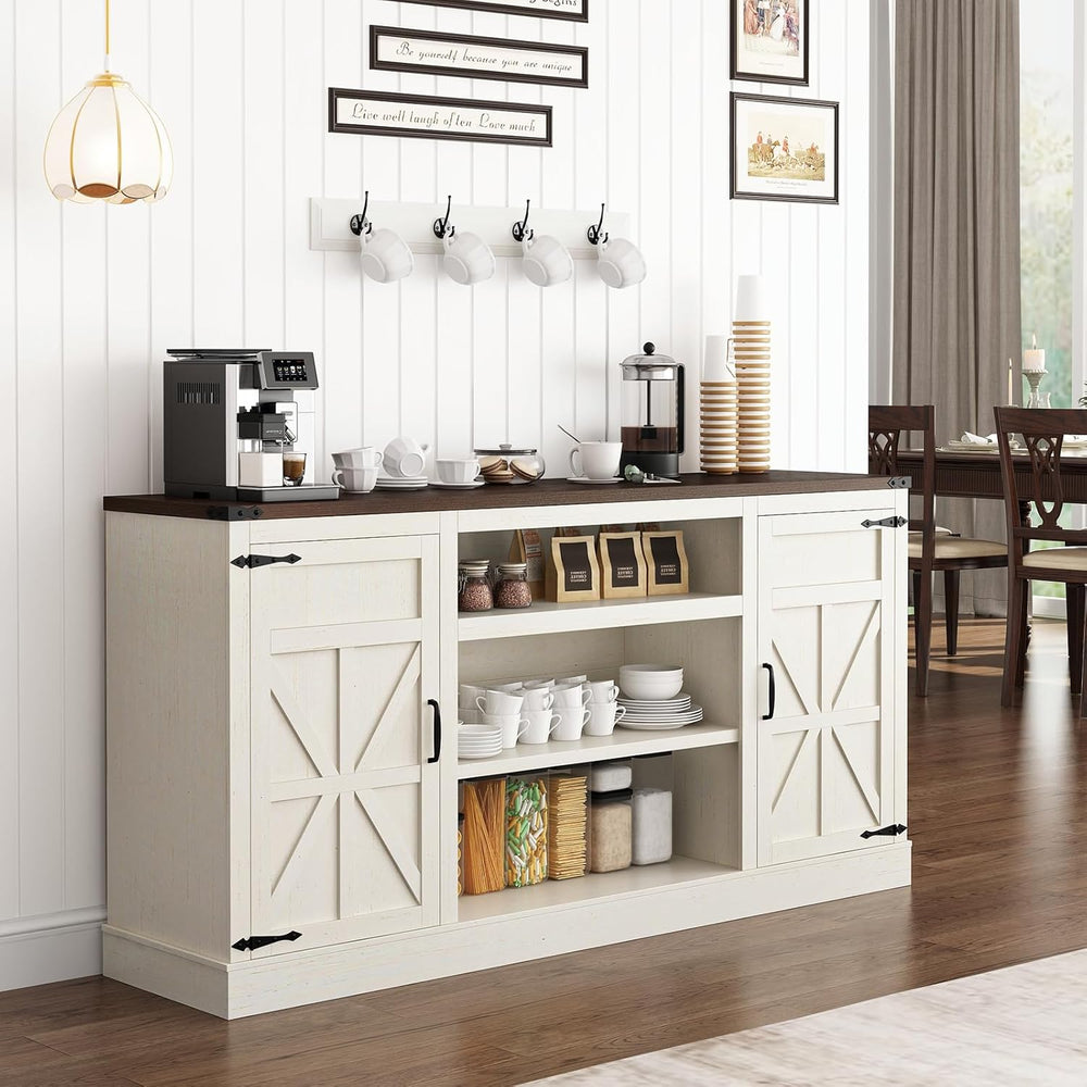 Hlivelood 66" Farmhouse TV Stand with Power Outlets for 75 Inch TVs, 33&...