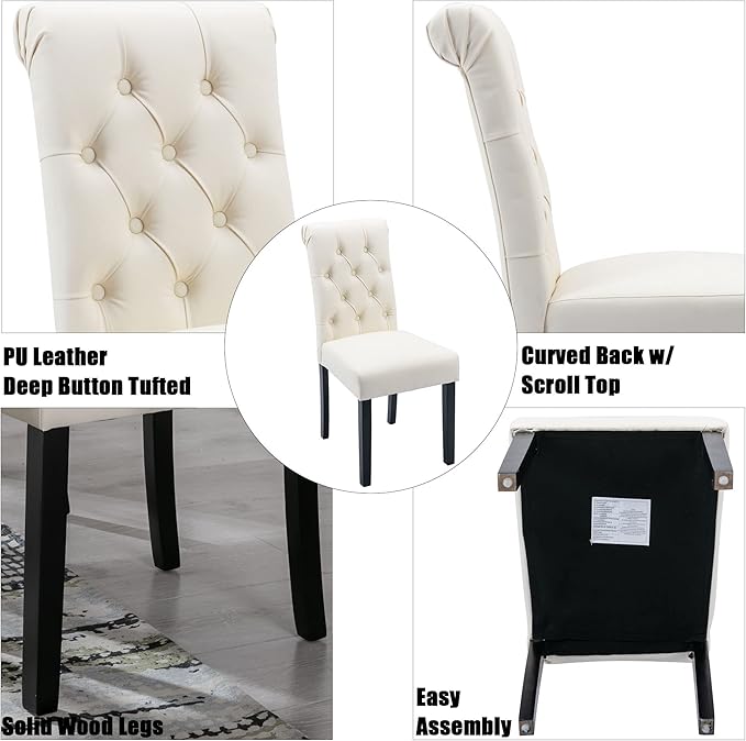 PU Leather Dining Chairs Set of 2, Farmhouse Upholstered Kitchen Chairs Moder...