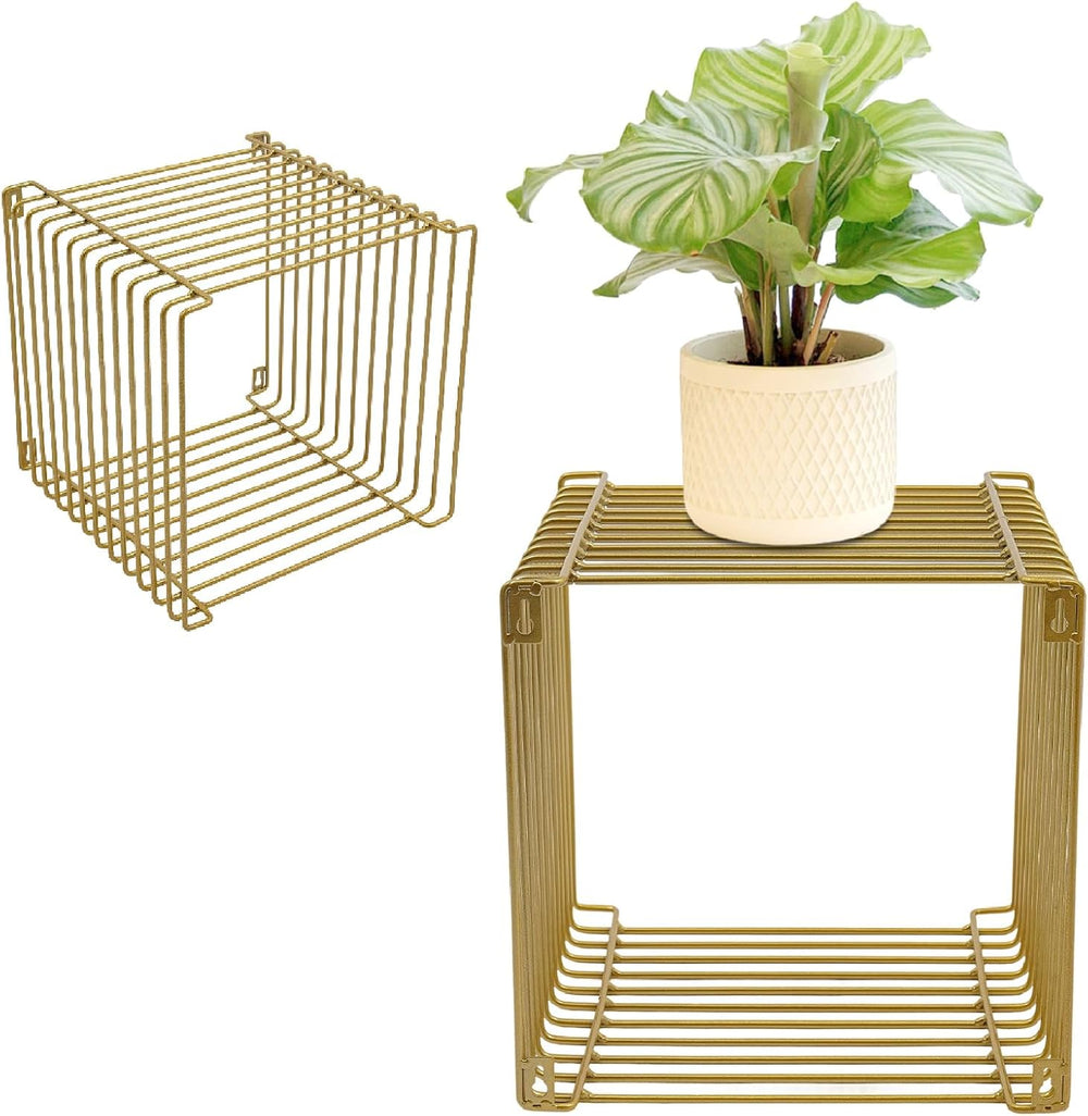 Linear Metal End Table Square Geometry Side Table With Storage Retro Coffee D...