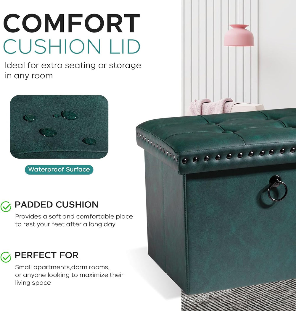 oakvivo Small 16 x 12 x12 Inches Folding Storage Ottoman, Faux Leather Foot R...