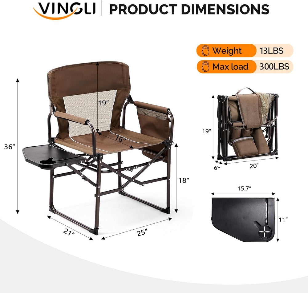 VINGLI Camping Chairs, Directors Chair, Camping Chair with Side Table & C...