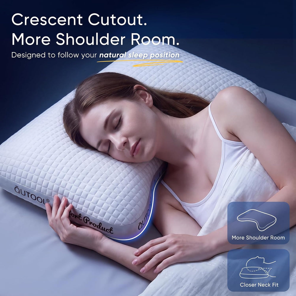 QUTOOL Cooling Crescent Side Sleeper Pillow, Adjustable Loft, Queen Size