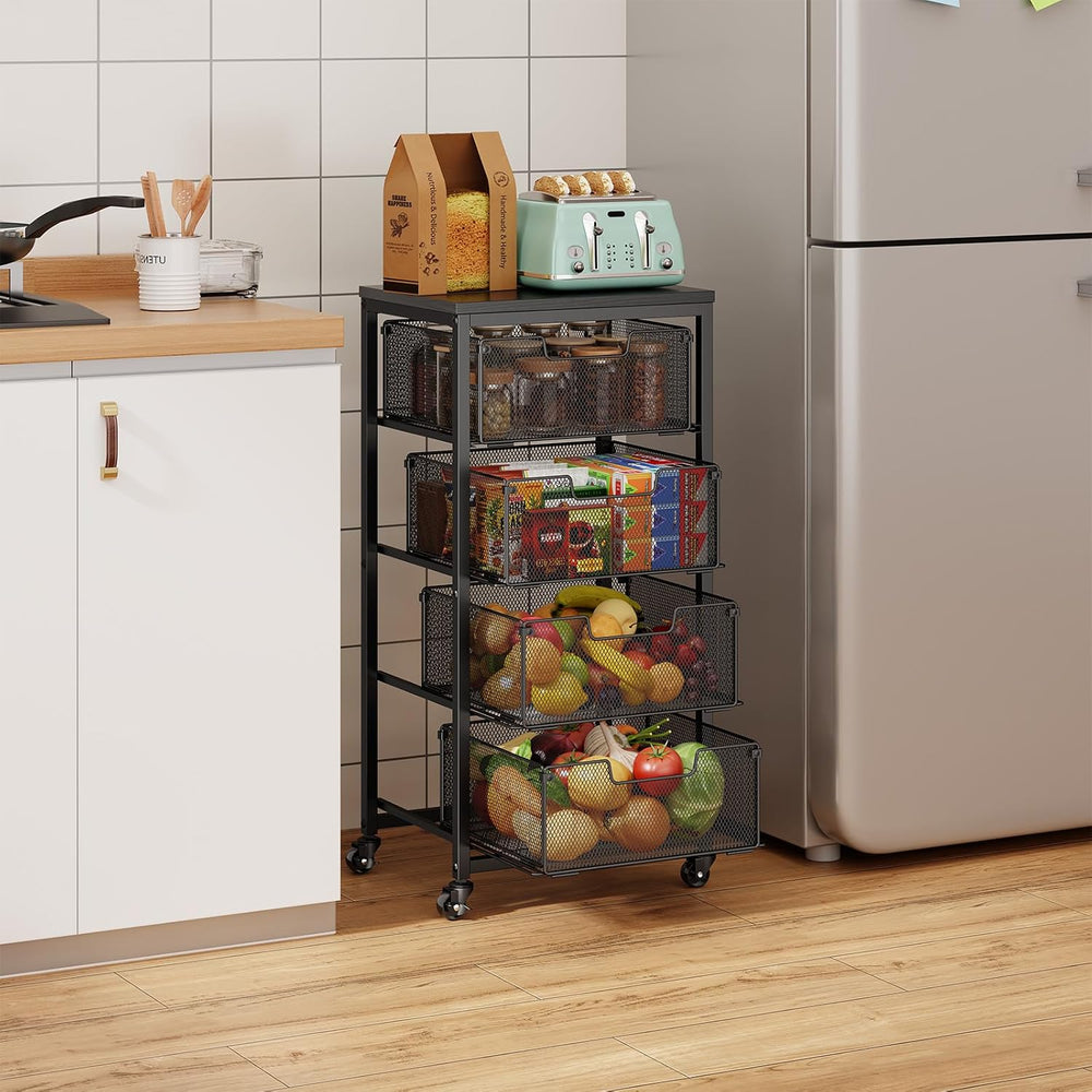 4-Tier Fruit Vegetable Storage Cart - Kitchen Organizer and Storage Cart with...