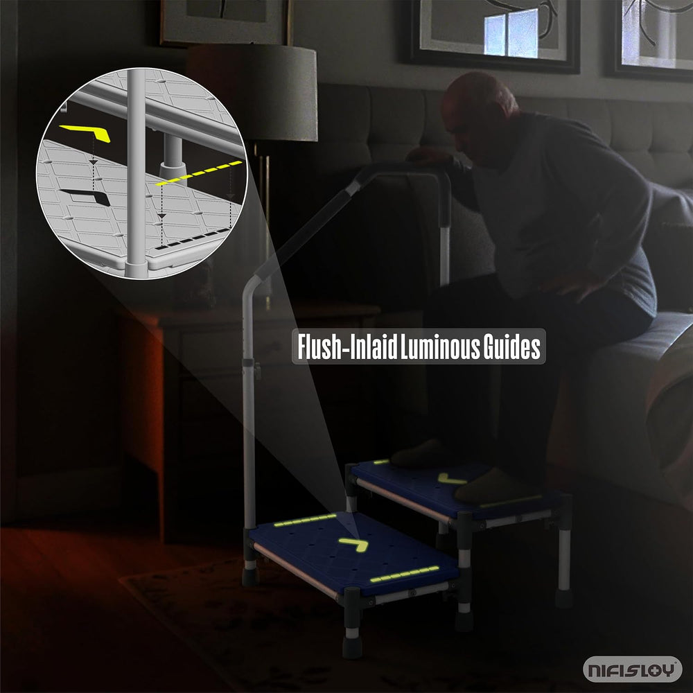 22 Inch Extra Long Step Stool with Handle for Elderly(2 Step Blue)