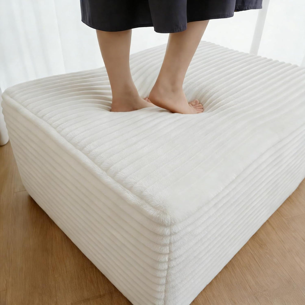 37.4" Plush Corduroy Ottoman, Upholstered Cloud Ottoman for Couch in a B...