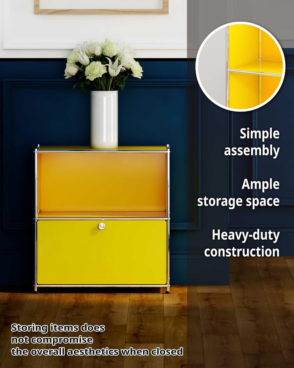 32.5-Inch Flip-Top Storage Cabinet with Detachable Wheels, Metal Side Table a...
