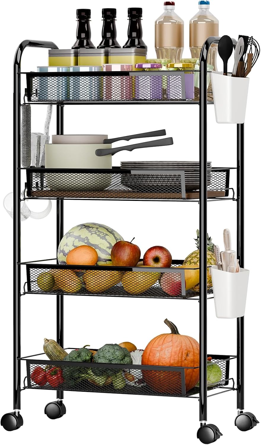 5-Tier Stackable Metal Wire Storage Basket with Wheels – 360° Swivel Casters,...