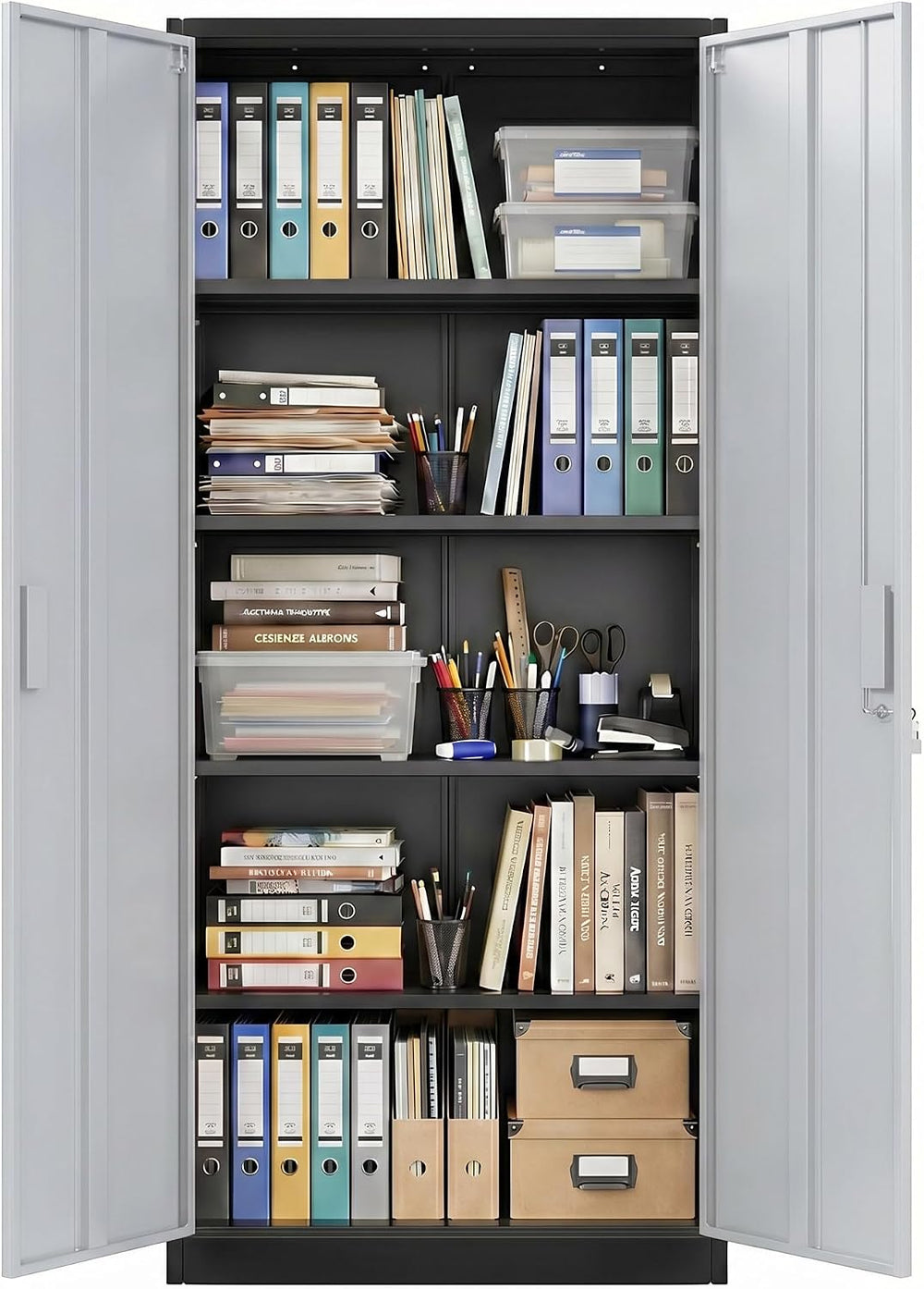 71-Inch Lockable Metal Storage Cabinet, Black and Gray | 15.75"D x 31.50...