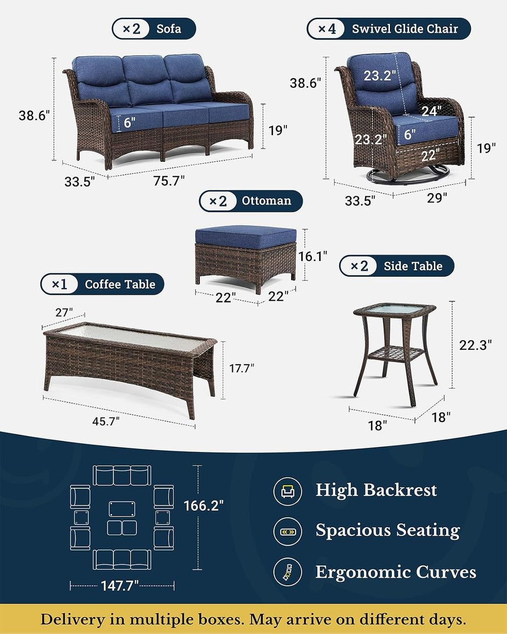HILLGA 11-Piece Luxury Patio Furniture Set with 6" Thick Cushions, Weath...