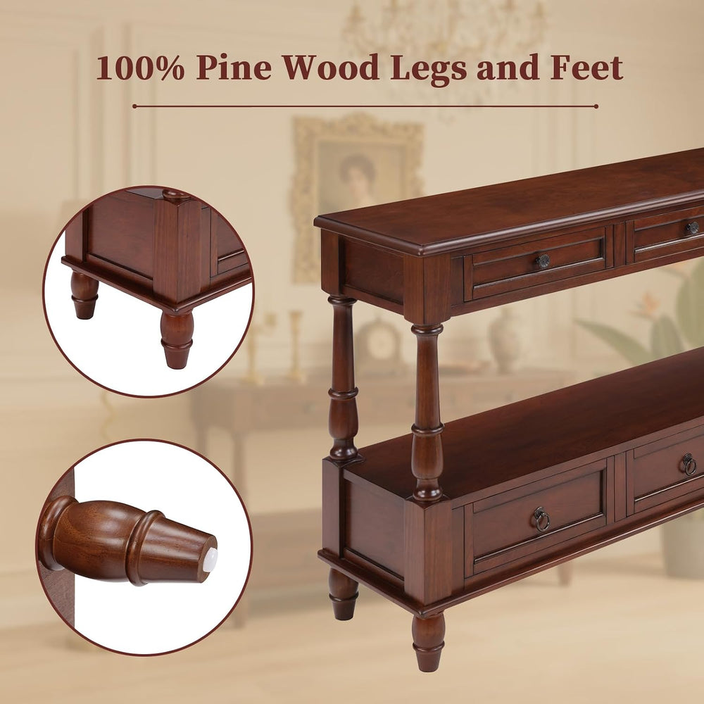 Vintage Solid Wood Console Table with 6 Drawers - 54" Hallway Sofa Table...