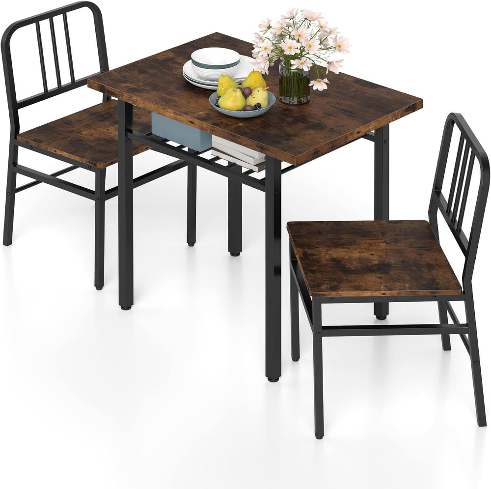 GIANTEX 3-Piece Dining Table Set, Rectangular Kitchen Table with Storage Rack...