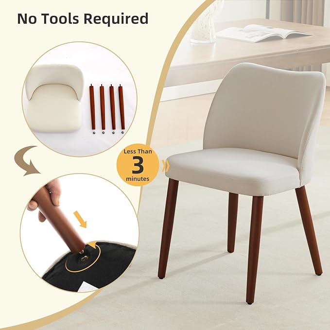 Dining Chair Set of 4, Linen Upholstered Dining Chair with Solid Wood Legs, W...