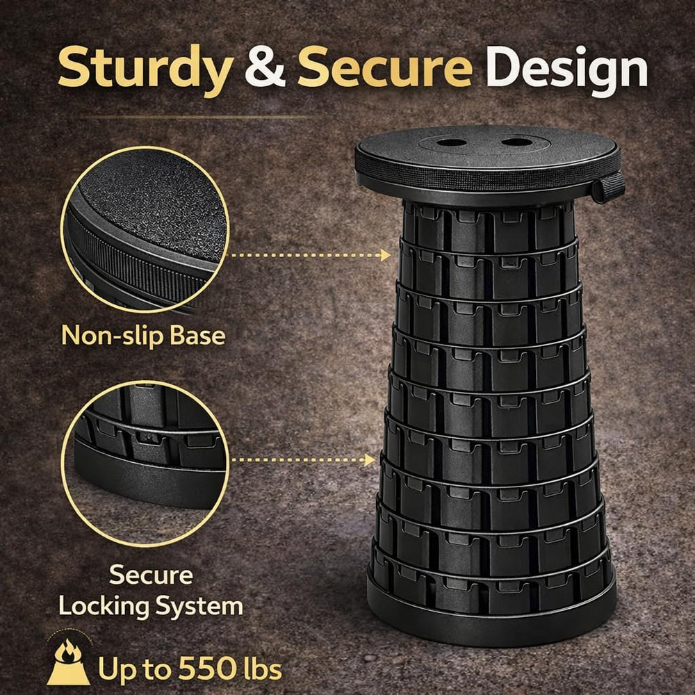 Telescoping Folding Camping Stool, Portable Adjustable Height Outdoor Chair, ...