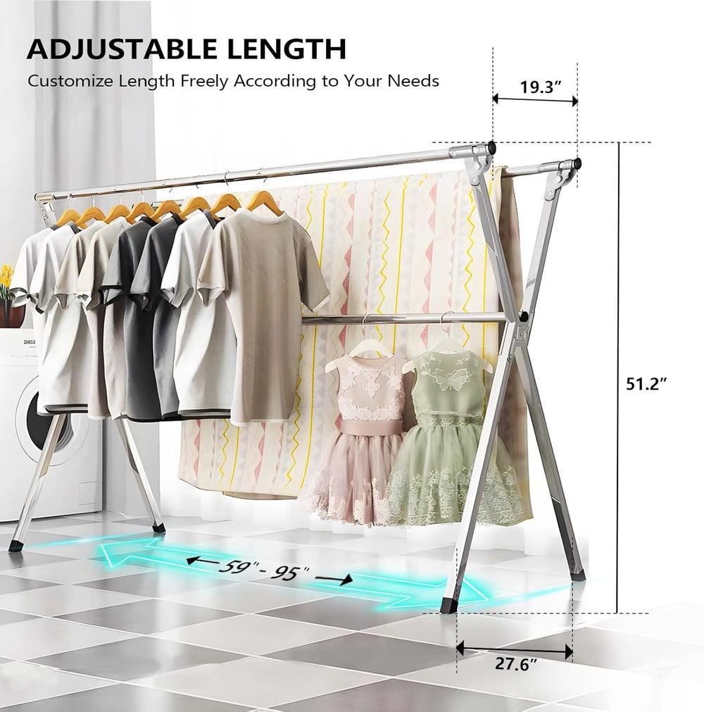 URYAN 95 Inches Clothes Drying Rack, Heavy Duty Stainless Steel Laundry Dryin...