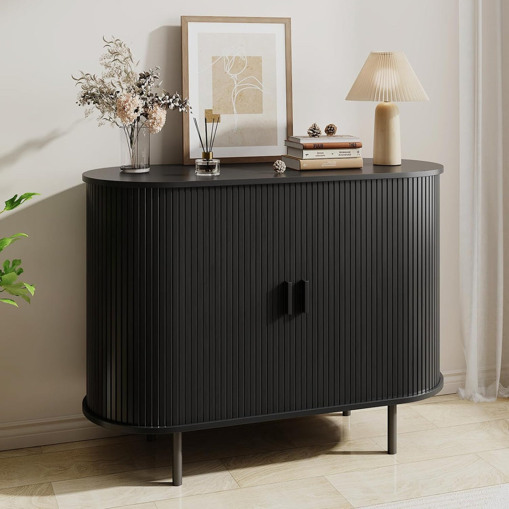 40" Fluted Buffet Sideboard Cabinet with Sliding Door, Black
