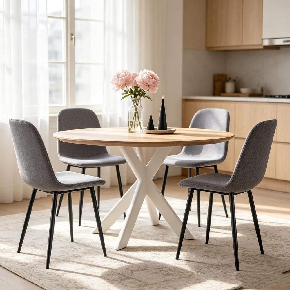 Modern Linen Dining Chairs Set of 4, Luxury Upholstered Kitchen Chairs with H...