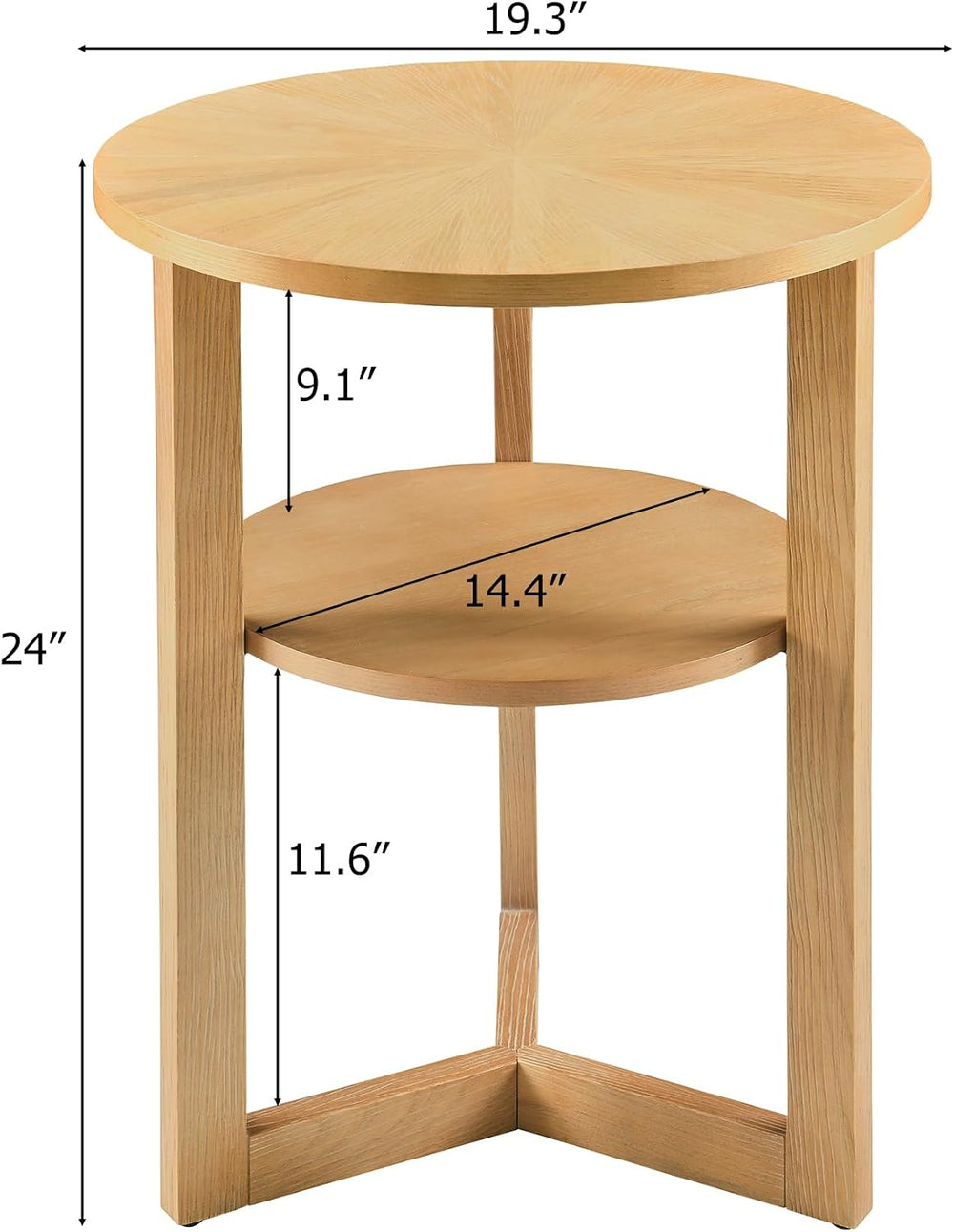 Round End Table, Rustic Side Tables with Storage Shelf, Classic Circular Soli...