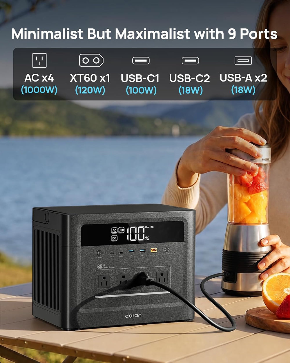 Portable Power Station 2000W Surge, Solar Generator 1000W, 960Wh