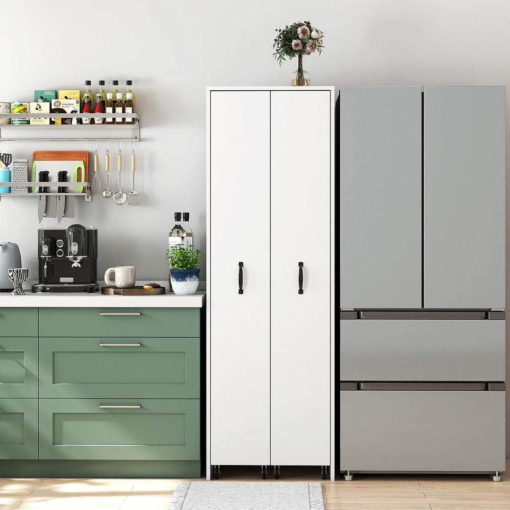 JOYSOURCE Tall Kitchen Pantry Cabinet with Pull-Out Shelves Large 2- Door Fre...